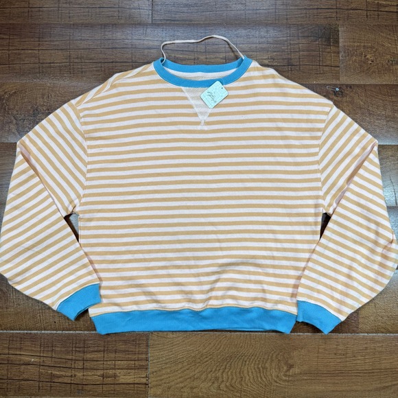 We The Free Tops - NWT We The Free People Sweatshirt Womens XS Latte Combo Striped Oversized Crew